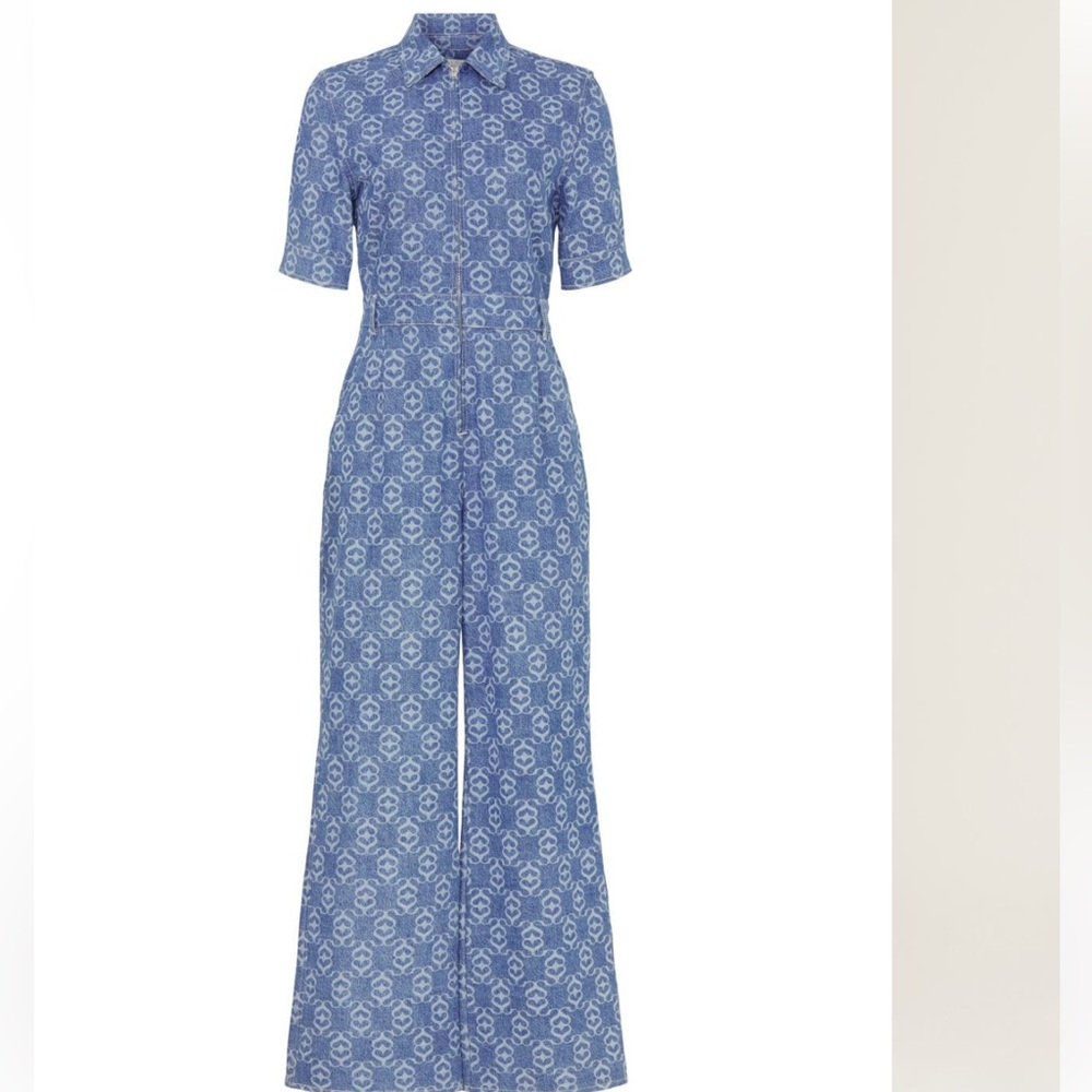 Sandro Patterned Blue Denim Logo Jumpsuit